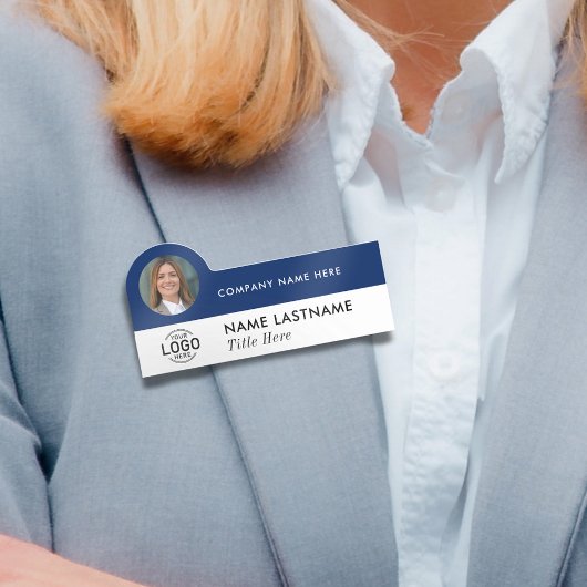 Logo-Foto-ID Modernes, blaues Unternehmen Namensschild