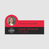 Logo-Foto-ID Modernes Red Black Business Company Namensschild (Vorderseite)