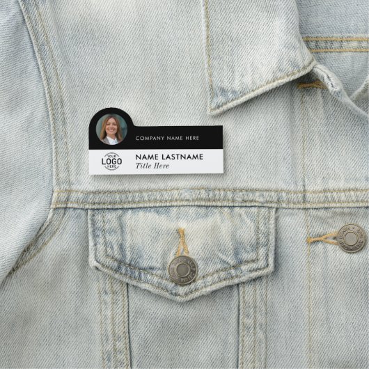 Logo-Foto-ID Modernes Schwarz-weißes Unternehmen Namensschild (Beispiel)