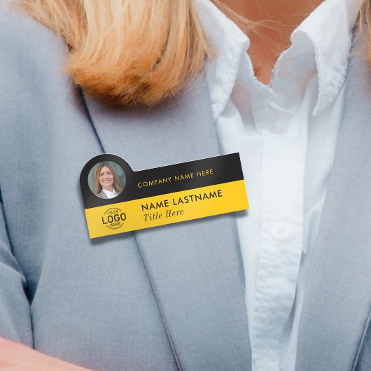 Logo-Foto-ID Stilvoll Gelbes Schwarzes Unternehmen Namensschild