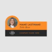 Logo-Foto-ID Titel Modern Orange Black Business Namensschild (Vorderseite)