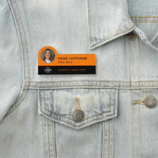 Logo-Foto-ID Titel Modern Orange Black Business Namensschild (Beispiel)