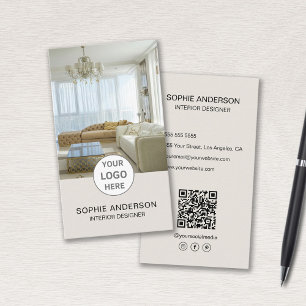 Logo Foto Innenarchitekt QR Social Media Beige Visitenkarte