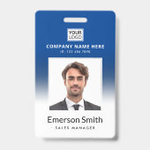 Logo-Foto mit blauem Farbverlauf Titel des Mitarbe Ausweis (Vorderseite)