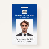 Logo-Foto mit blauem Farbverlauf Titel des Mitarbe Ausweis (Vorderseite)