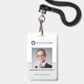 Logo-Foto Name Bar-Code Blau Graue ID Ausweis (Front with Lanyard)