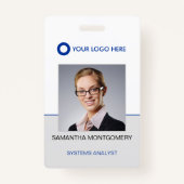 Logo-Foto Name Bar-Code Blau Graue ID Ausweis (Vorderseite)