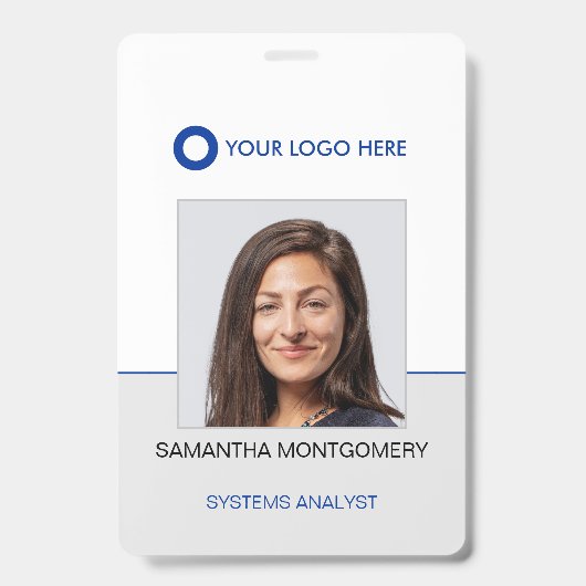 Logo-Foto Name Bar-Code Blau Graue ID Ausweis (Vorderseite)