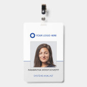 Logo-Foto Name Bar-Code Blau Graue ID Ausweis (Vorderseite mit Clip)