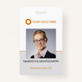 Logo-Foto Name Bar-Code Orange Gray-ID Ausweis (Vorderseite)