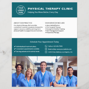 Logo-Foto-QR-Code der Physiotherapie-Klinik in Tür Flyer