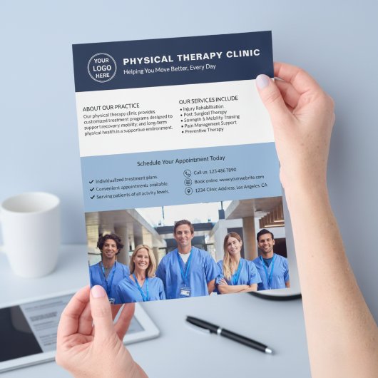 Logo-Foto-QR-Code für Physiotherapie-Klinik Flyer