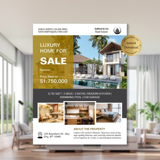 Logo Foto Real Anwesen House for Sale Template Flyer