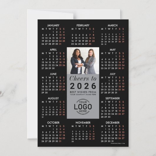 Logo Foto Sleek Black Calendar 2026 Magnetkarte Magneteinladung (Vorderseite)