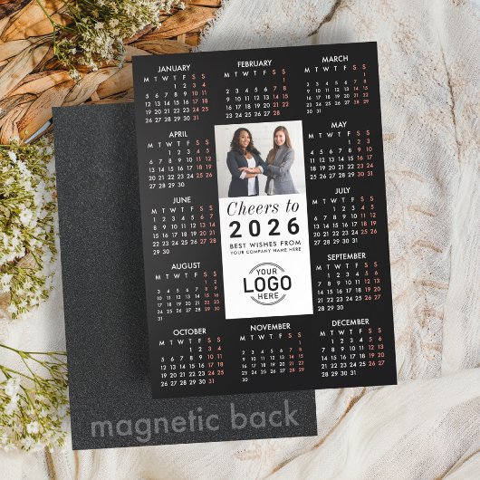 Logo Foto Sleek Black Calendar 2026 Magnetkarte Magneteinladung
