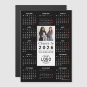 Logo Foto Sleek Black Calendar 2026 Magnetkarte Magneteinladung (Vorne/Hinten)