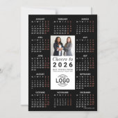 Logo Foto Sleek Black Calendar 2026 Magnetkarte Magneteinladung (Vorderseite)