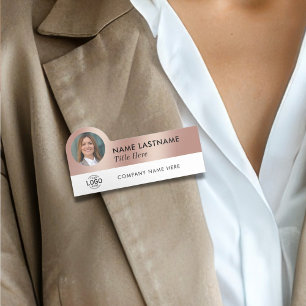 Logo Foto Sleek Imitats Rose Gold Weißer Mitarbeit Namensschild