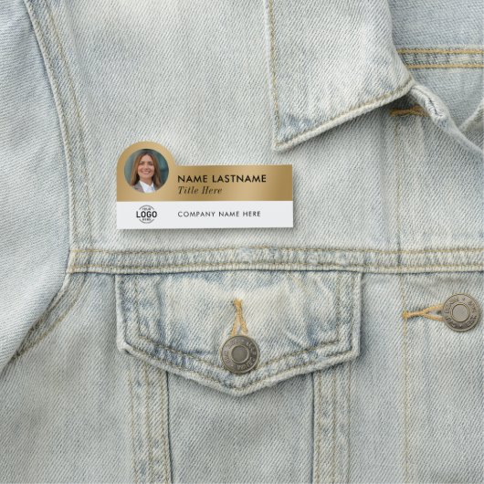 Logo Foto Titel Sleek Imitats Gold Business Mitarb Namensschild (Beispiel)