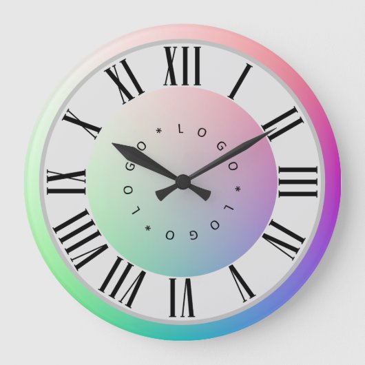 Logo-Foto Zwei Regenbogenscheiben Roman Numerale M Große Wanduhr (Vorderseite)