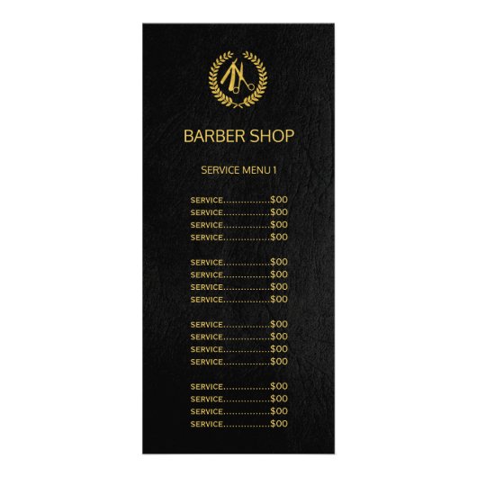 Logo-Friseur Gold schwarzes Leder Menü (Vorne)