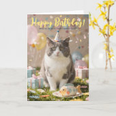 Logo Fun Cute Corporate Cat Kitty Birthday Karte (Gelbe Blume)