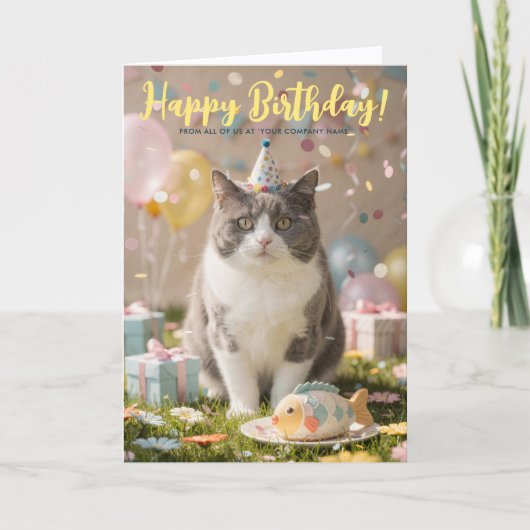 Logo Fun Cute Corporate Cat Kitty Birthday Karte (Vorderseite)