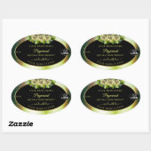 Logo für Aquamarin grüne, schwarze, florale Markie Ovaler Aufkleber (Blatt)