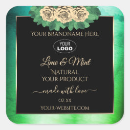Logo für Aquamarin grüne, schwarze, florale Markie Quadratischer Aufkleber