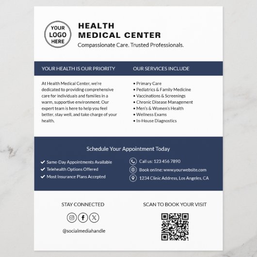 Logo für Arztpraxis mit QR-Code in Weiß Flyer (Vorne)