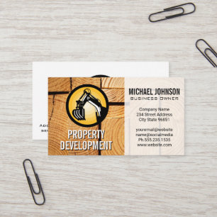 Logo für Baumaschinen   Holzstäbe schneiden Visitenkarte