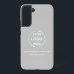 Logo für benutzerdefinierte graue Unternehmen Samsung Galaxy Hülle<br><div class="desc">Werben Sie Ihre Marke mit diesem anpassbaren Galaxy S22 Case. Dieses Design enthält Ihr eigenes Logo und Social Media-Informationen sowie einen Raum für eine benutzerdefinierte Homepage-Adresse. Ideal für Werbegeschenke, Messen und andere Werbeveranstaltungen. Benötigen Sie Hilfe bei der Personalisierung? Kontaktieren Sie uns, indem Sie den unten stehenden Nachrichtenkopf benutzen, um Hilfe...</div>
