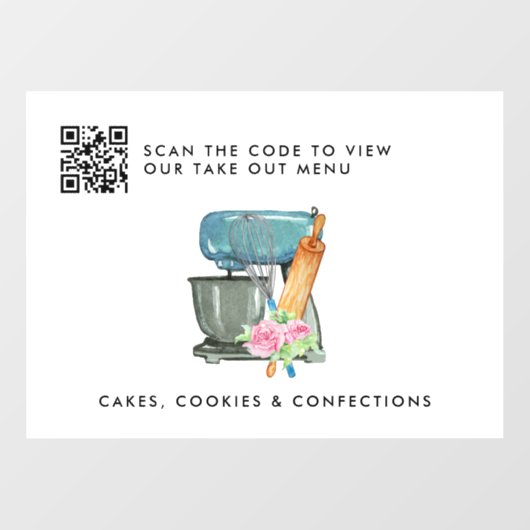 Logo für Blumengebäck | QR-Menü "Take Out" Fensteraufkleber (Blatt)