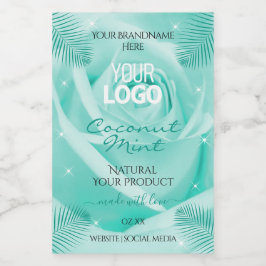 Logo für Blumenmarken Aquamarine Rose Palm-Blätter Lebensmitteletikett