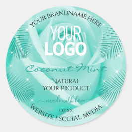 Logo für Blumenmarken Aquamarine Rose Palm-Blätter Runder Aufkleber