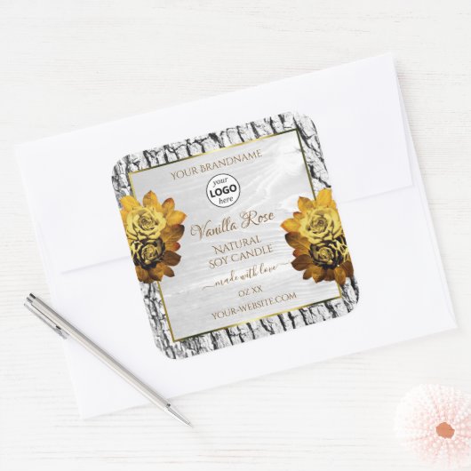 Logo für Blumenstraube-Etiketten mit weißem Baumba Quadratischer Aufkleber (Umschlag)