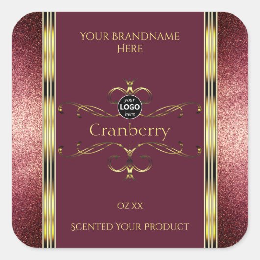 Logo für Burgundy Gold Product Labels Glitzer Bord Quadratischer Aufkleber (Vorderseite)