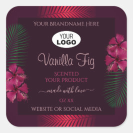 Logo für Burgundy Product Labels Hawaii Blume Blät Quadratischer Aufkleber