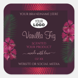 Logo für Burgundy Product Labels Hawaii Blume Blät Quadratischer Aufkleber