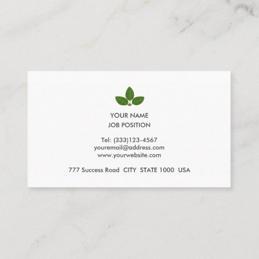 Logo für "Custom Green Laurel"-Blätter auf Weiß Visitenkarte (Rückseite)