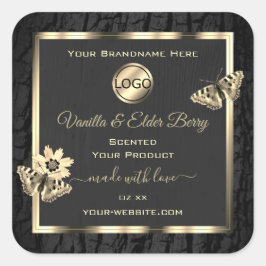 Logo für das Black Tree Bark Wood Grain Gold-Produ Quadratischer Aufkleber