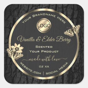 Logo für das Black Tree Bark Wood Grain Gold-Produ Quadratischer Aufkleber