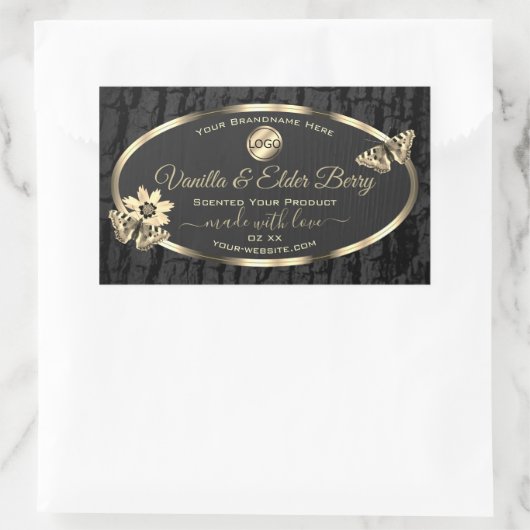 Logo für das Black Tree Bark Wood Grain Gold-Produ Rechteckiger Aufkleber (Tasche)