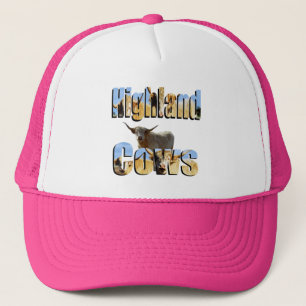Logo für das Hochland-Kühen-Bild, rosa Truckerkappe