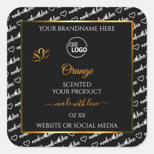 Logo für das Schwarz-weiße Word Cloud Orange-Produ Quadratischer Aufkleber