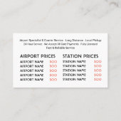 Logo für das schwarze Taxi, Preisliste Visitenkarte (Rückseite)