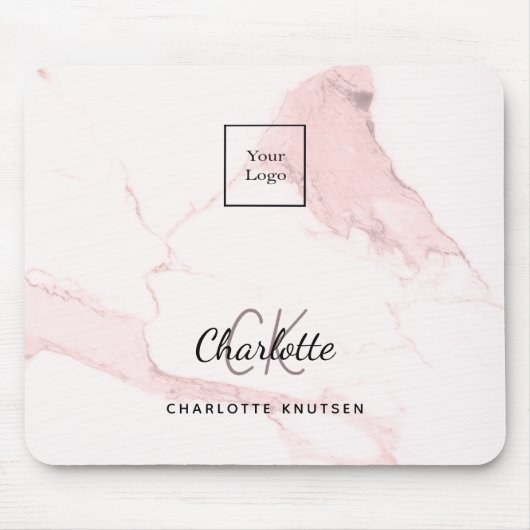 Logo für das Unternehmen aus rosafarbenem Marmor Mousepad (Vorne)
