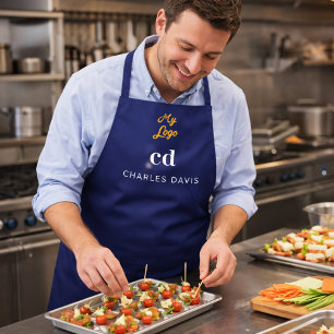 Logo für die Bezeichnung von nagelblau-weißen Mono Schürze