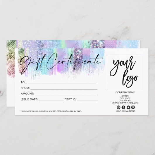 Logo für die holografische irisierende Geschenkkar (Vorne/Hinten)