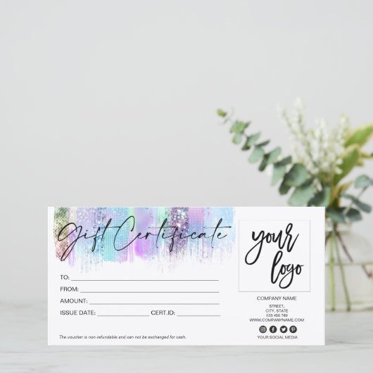 Logo für die holografische irisierende Geschenkkar (Stehend Vorderseite)